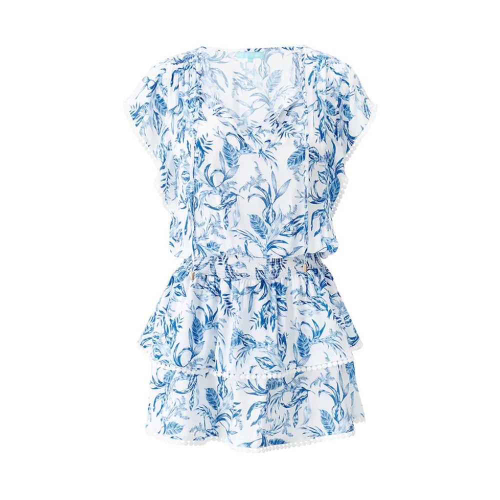 Melissa Odabash Blauw Blad Gelaagde Jurk Blue Dames