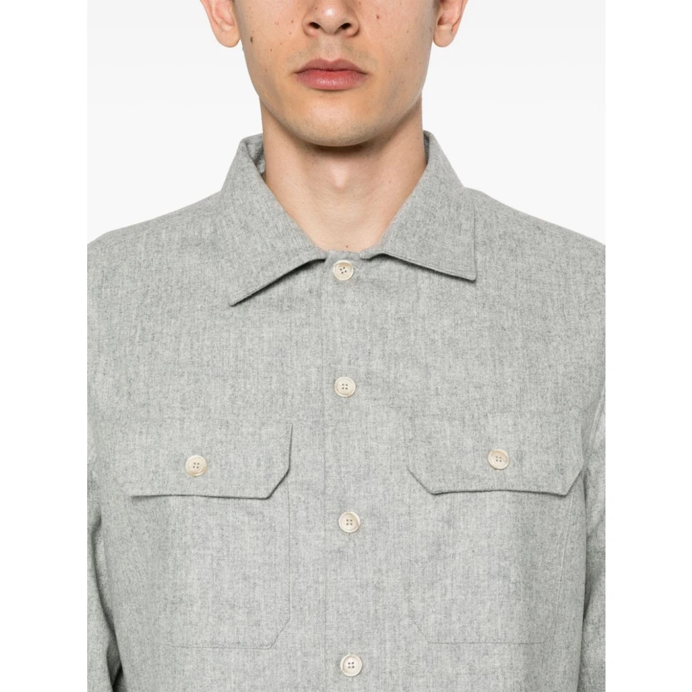 BRUNELLO CUCINELLI Grijze Wol Mélange Effect Shirt Gray Heren