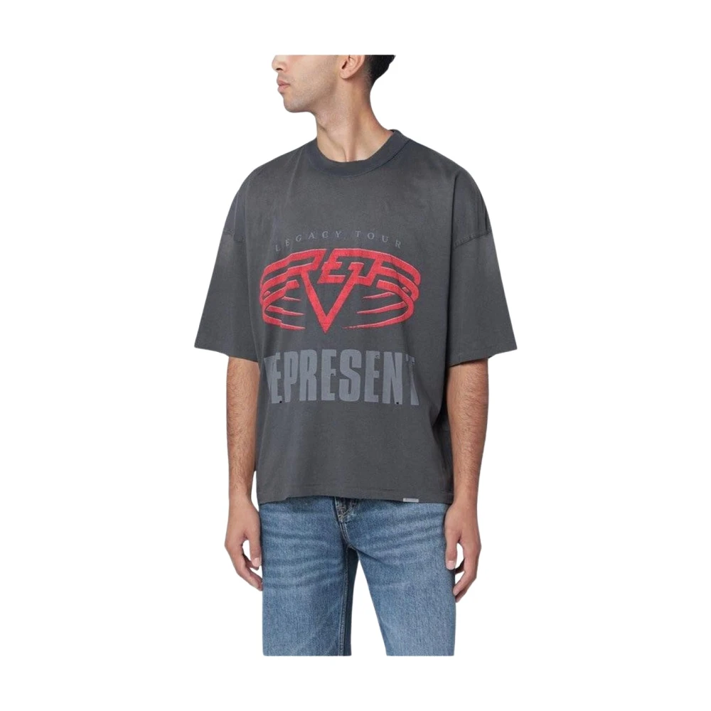 Represent Men's Gray T-Shirts, Xl, Oversized Graphic Print Crew Neck T-Shirt