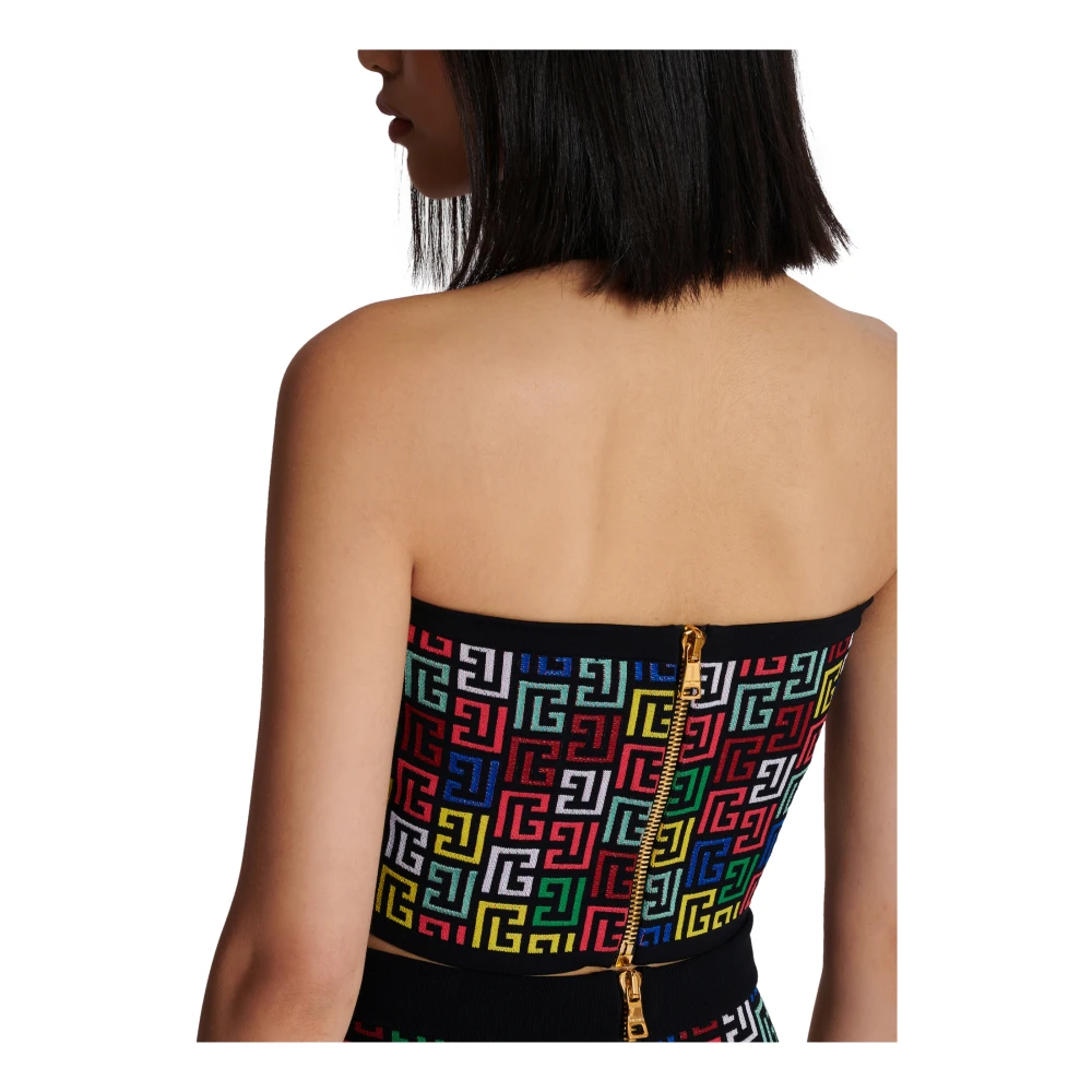 Balmain Halterneck Top in Pop Monogram Knit Multicolor Dames