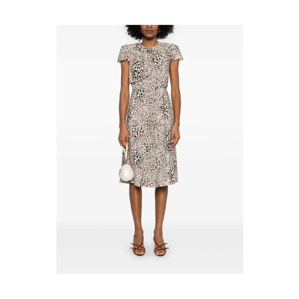 Alessandra Rich Beige Jurk met Schouderkussens en Knopen Multicolor Dames