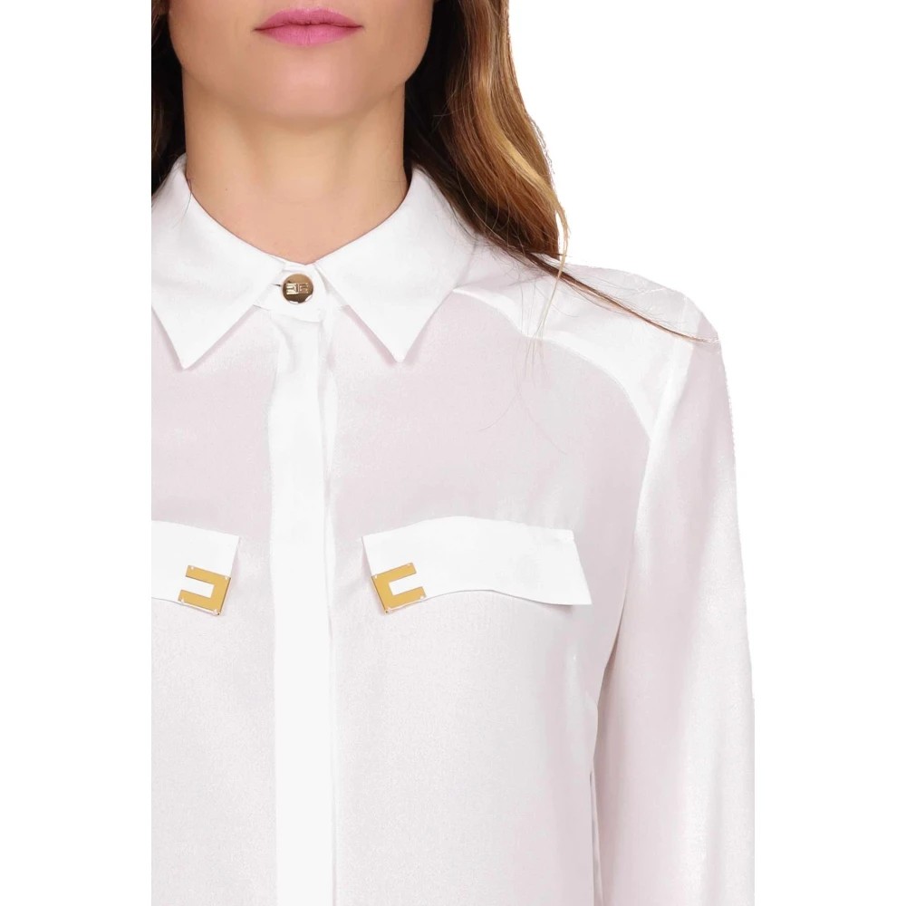 Elisabetta Franchi Elegante Georgette Boter Shirt Beige Dames
