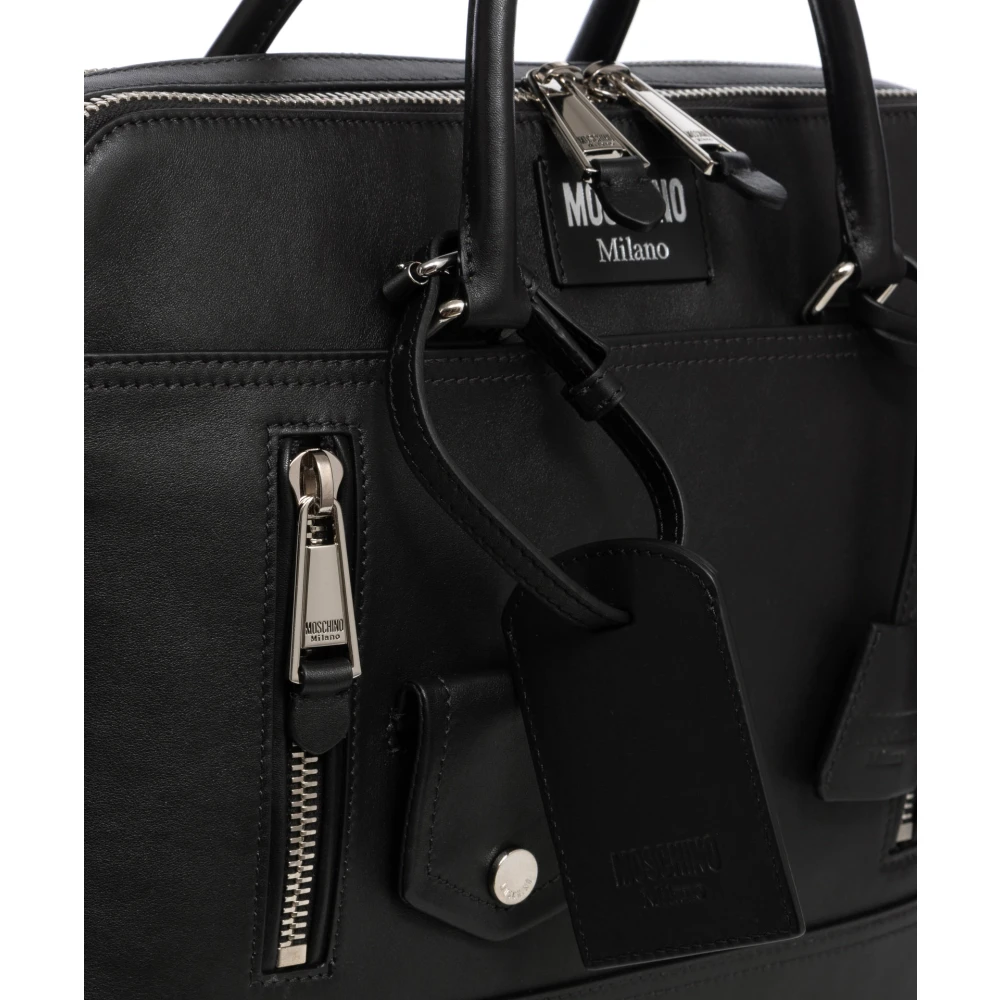Moschino Verstelbare Biker Aktetas met Afneembare Band Black Heren