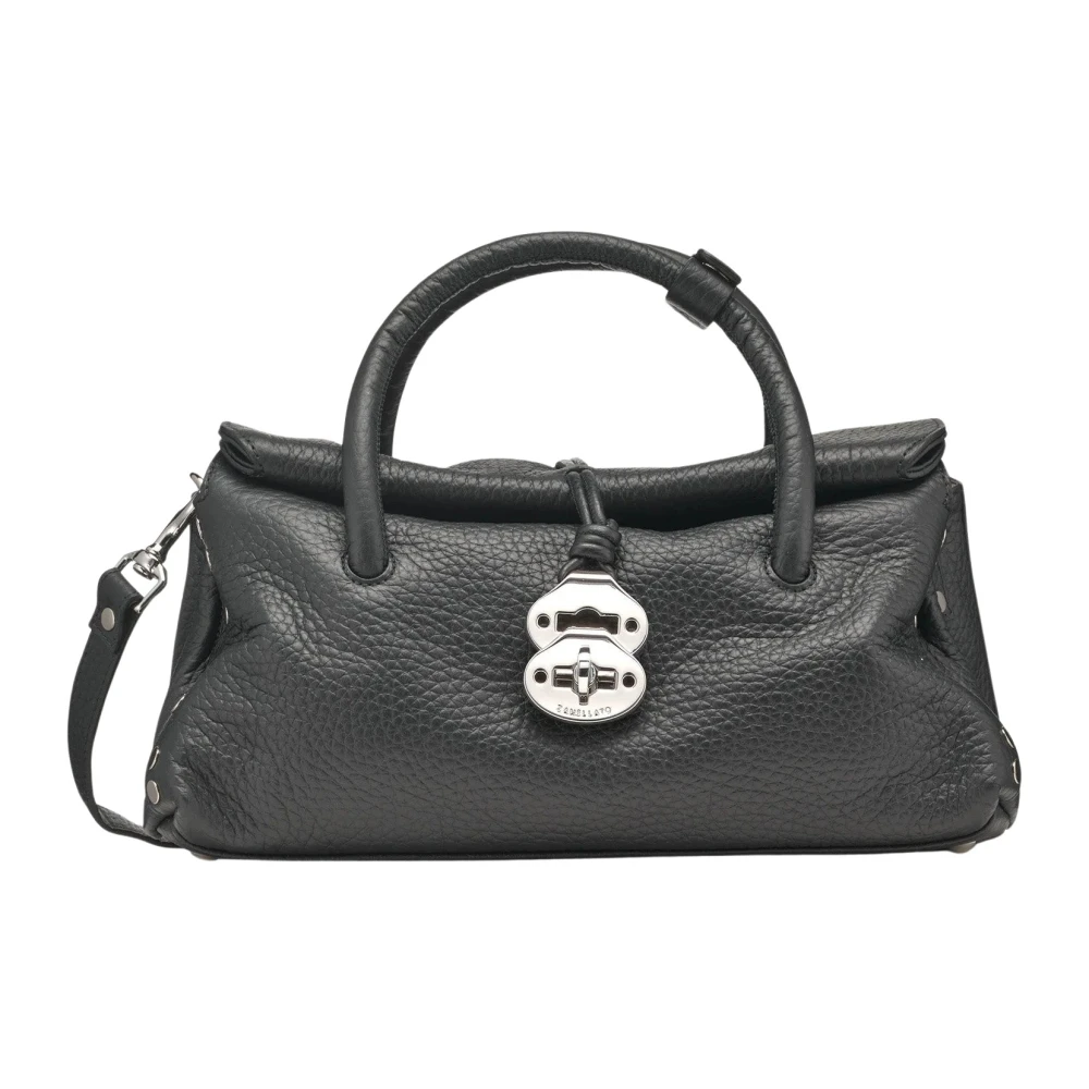 Zanellato Zwarte leren handtas met verstelbare band Black Dames