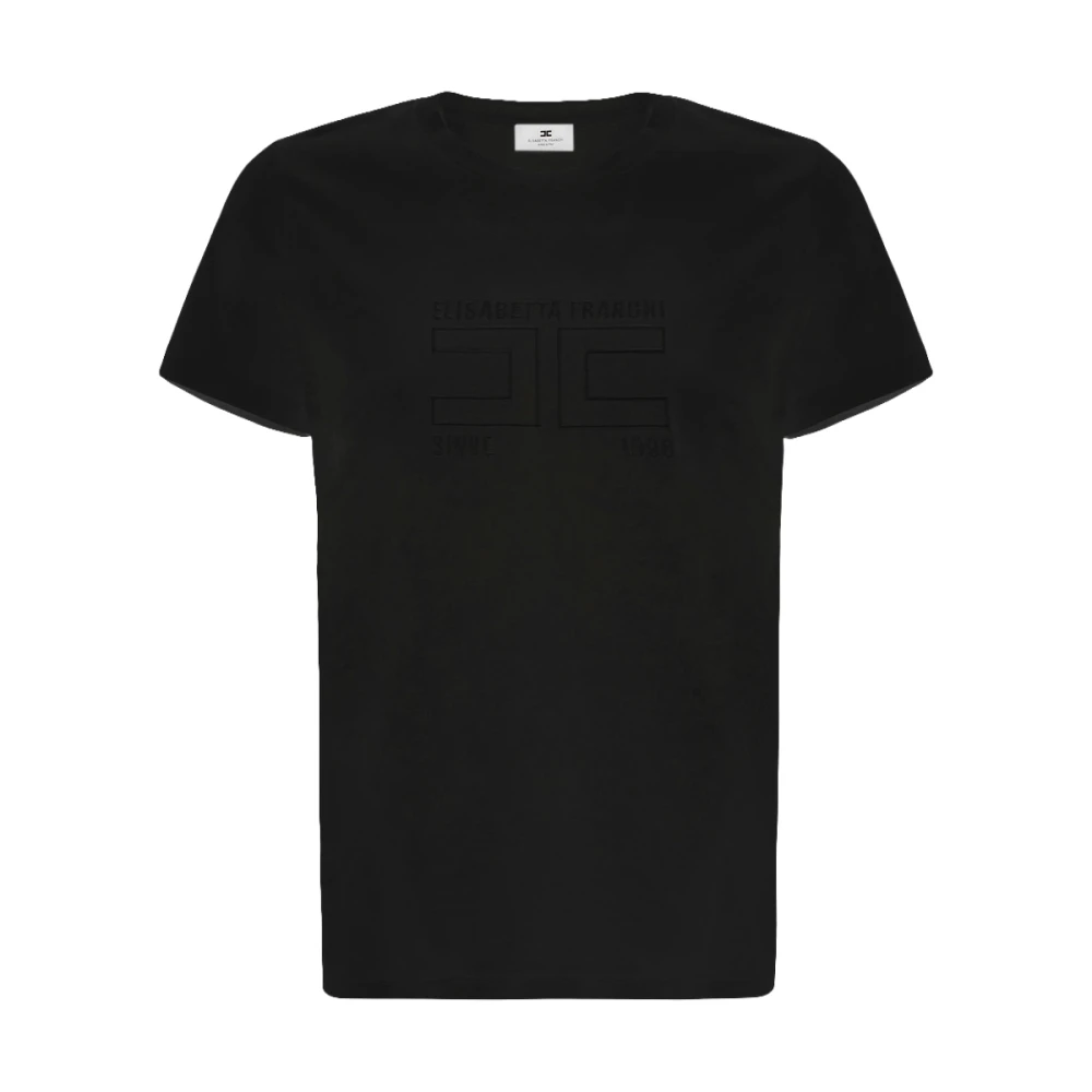 Elisabetta Franchi Black T-Shirts, Female, M, Short-Sleeve Jersey T-Shirt