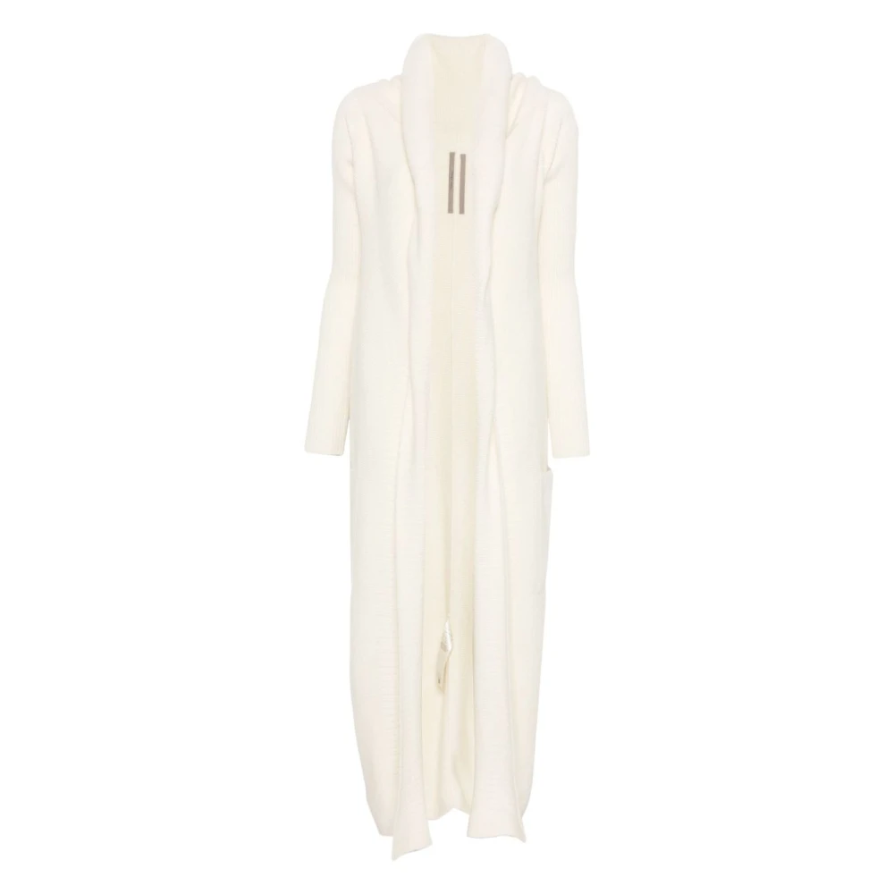 White Ribbed Knit Shawl Collar Sweater - Rick Owens - Modalova