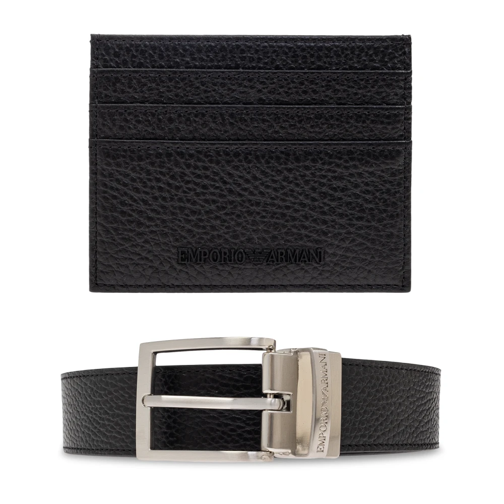 Emporio Armani Gift Set: Card Holder And Belt - Male - Belts - Black - One Size - Accessories