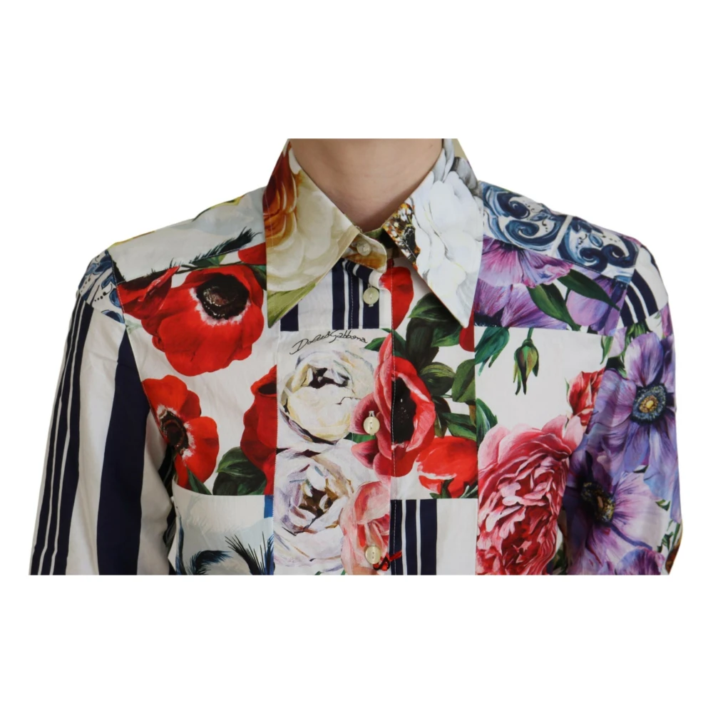 Dolce & Gabbana Multicolor Bloemenkatoenen Blouse met Kraag Multicolor Dames