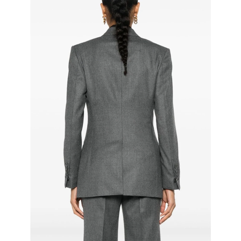 Tom Ford Grijze Wollen Jas Peak Revers Gray Dames