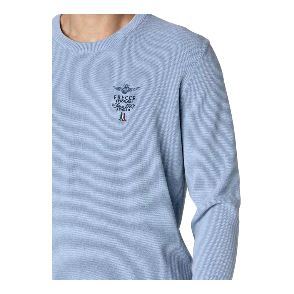 aeronautica militare Blauw IJs Ronde Hals Katoenen Trui Blue Heren
