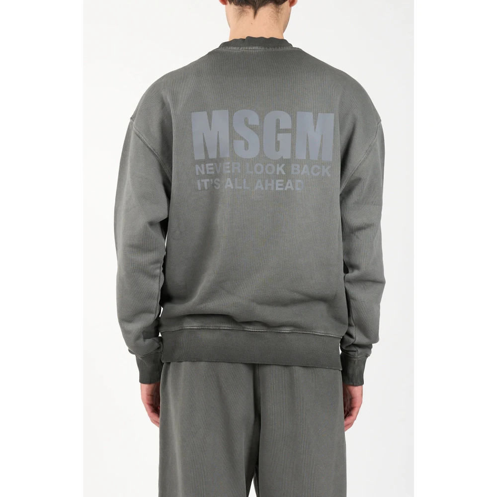 Msgm Logo Sweatshirt Reflective Regular Fit Gray Heren