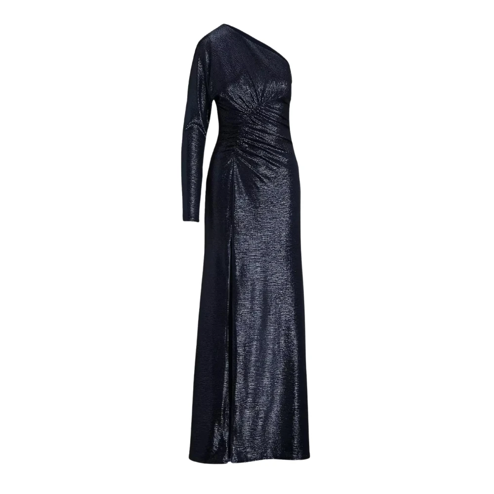 Ralph Lauren Metallic One-Shoulder Jurk Blue Dames