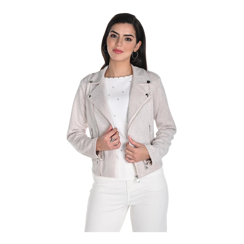 Frank Lyman Biker Style Jas met Ritsdetails Beige Dames