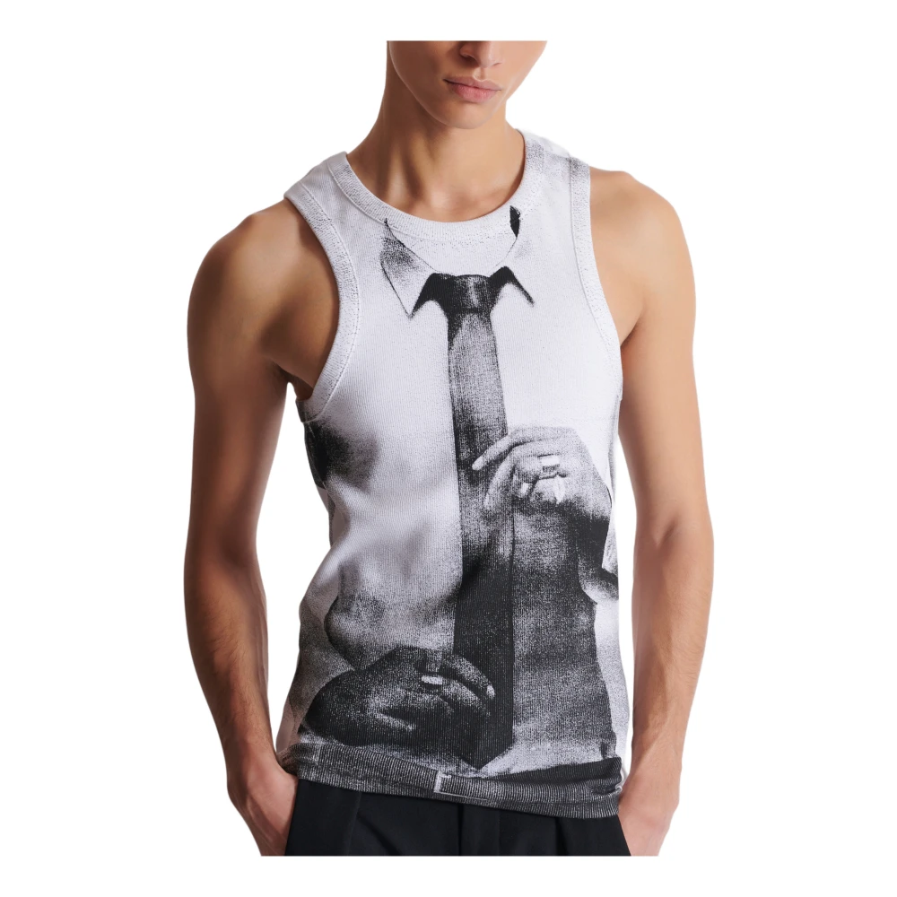 Balmain Geribbelde tanktop met stropdasprint White Heren
