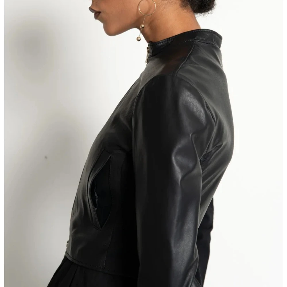 Kaos Slim Fit Kort Leren Jas Black Dames