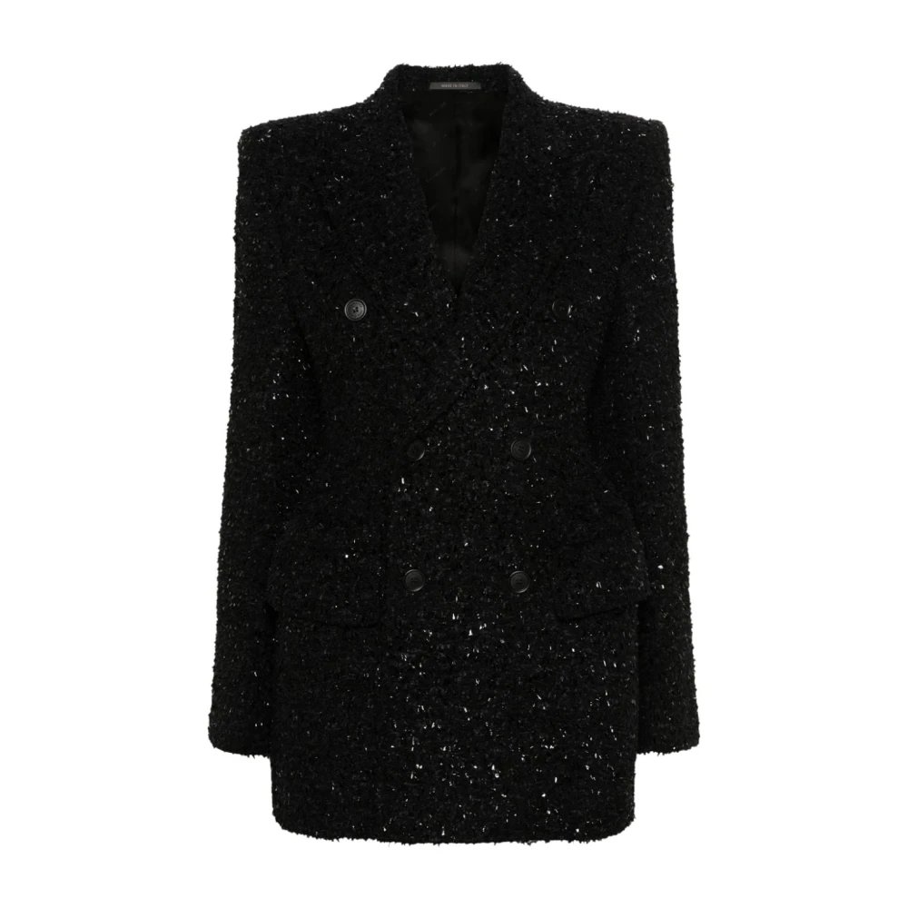Balenciaga Zwarte Tweed Bouclé Double-Breasted Jas Black Dames