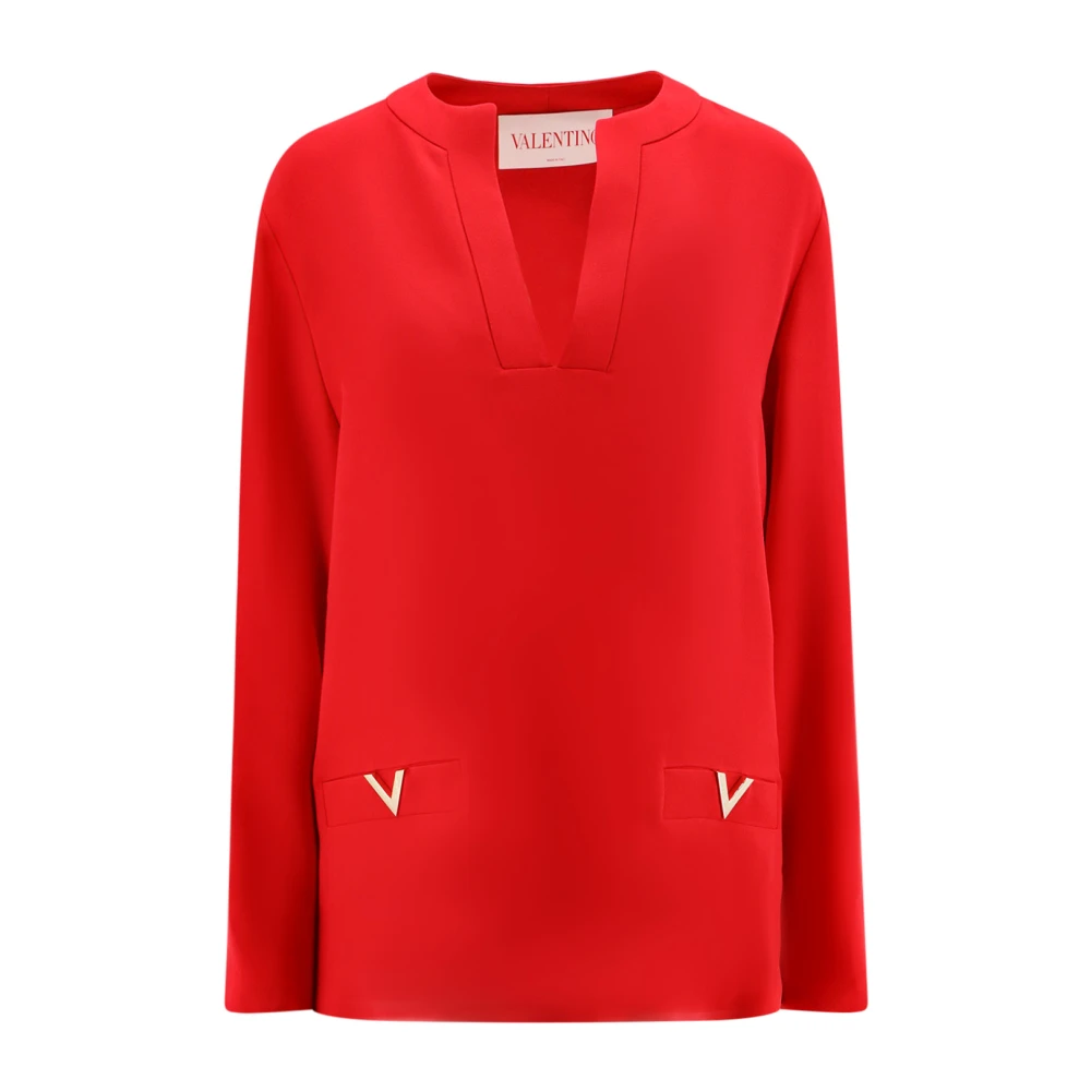 Valentino Rode Zijden V-Hals Shirt Aw24 Red Dames