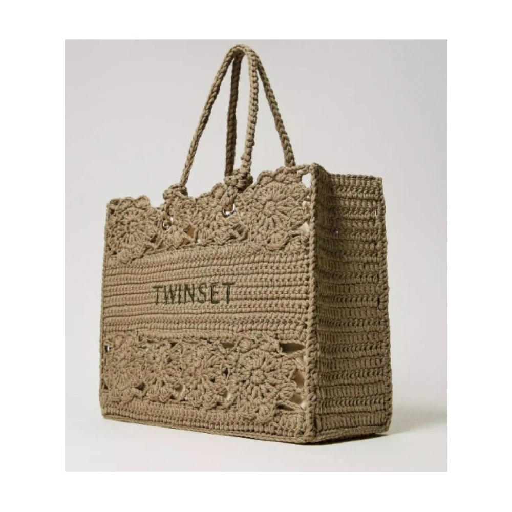 Twinset Gehaakte Bloemen Tote Tas Bloemenelegantie Green Dames