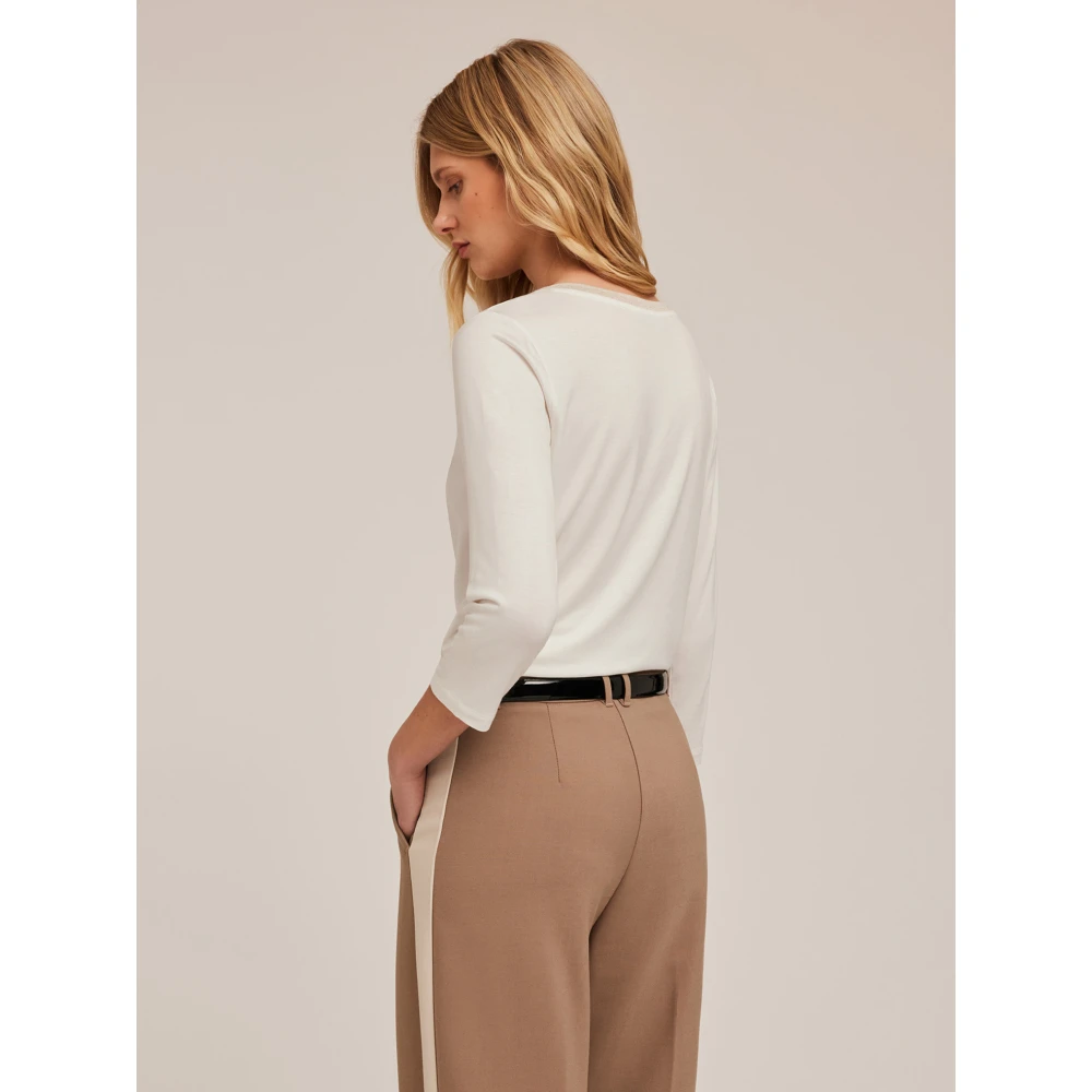 Motivi Basic T-shirt gemaakt van twee materialen White Dames