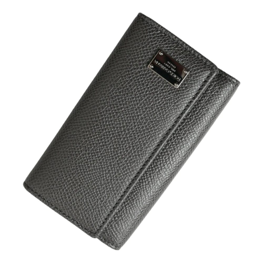Dolce & Gabbana Men's Black Keyrings, One Size, Chic Gray Leather Trifold Key Holder