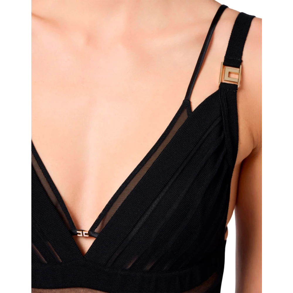 Elisabetta Franchi Rode loper jurk met spaghettibandjes Black Dames