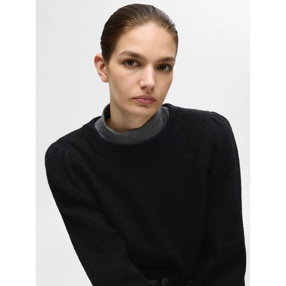 Selected Femme Zachte Wol Minimalistische Trui Black Dames