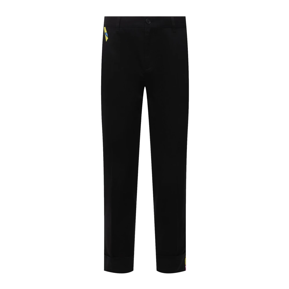 Versace Katoenen Gabardine Broek Label Logo Black Heren
