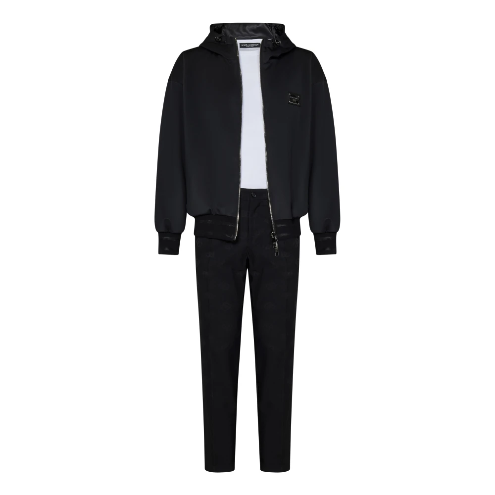 Dolce & Gabbana Zwarte Jacquard Logo Regular Fit Broek Black Heren