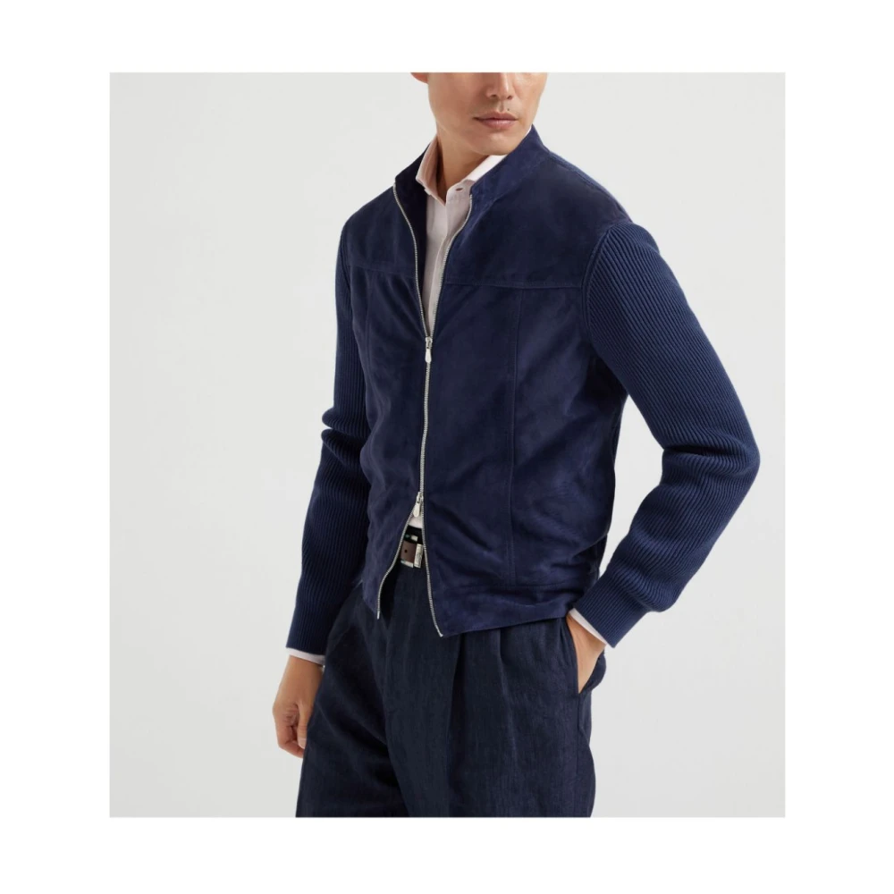 BRUNELLO CUCINELLI Middernachtblauwe Rits Bomberjack Blue Heren
