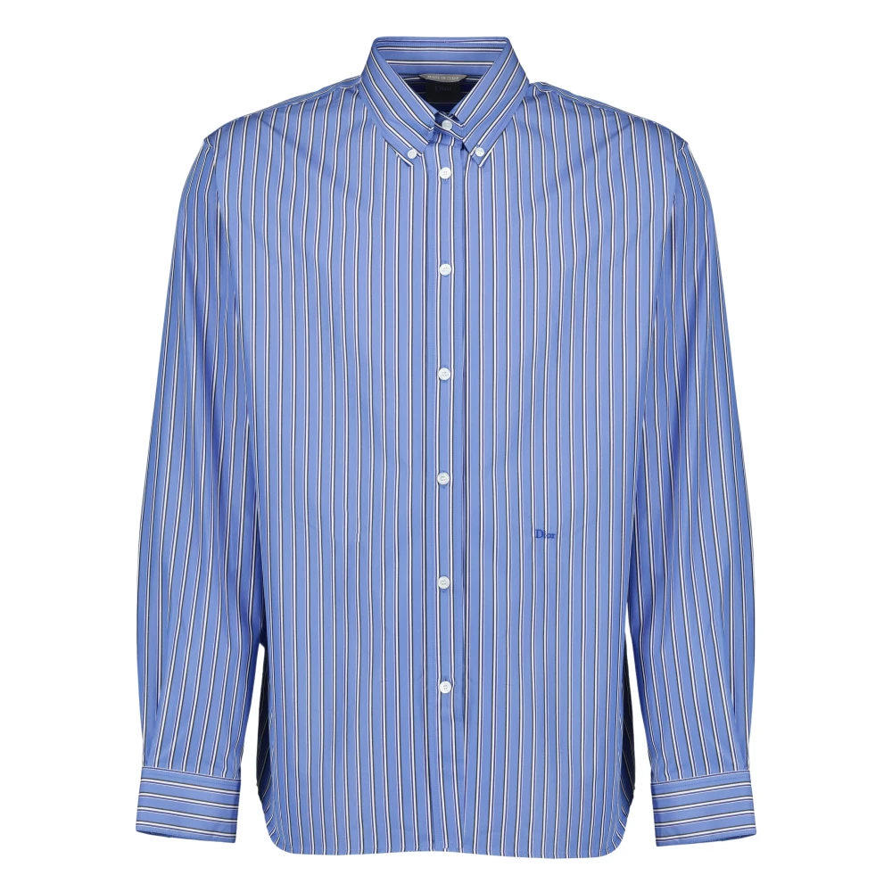 Dior Blue Formal Shirts, Male, Xl, Embroidered Poplin Shirt