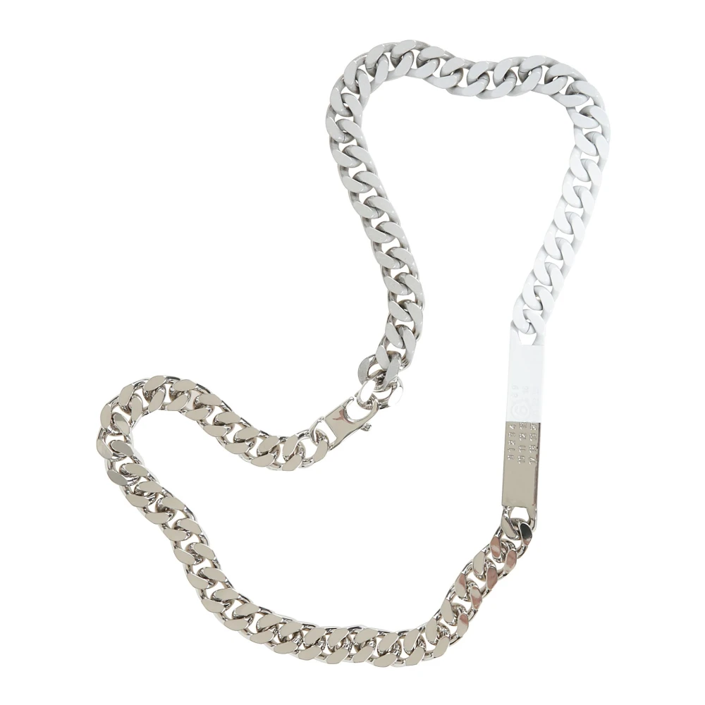 Mm6 Maison Margiela Women's Gray Necklaces, One Size, Silver Chain Necklace With Number Charms