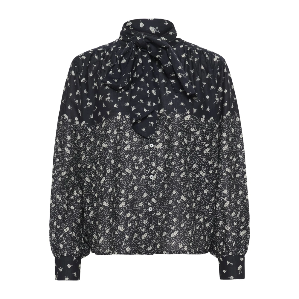 Part Two Women's Black Blouses, Xs, Fragile Print - 3045