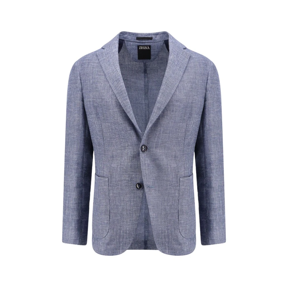 Ermenegildo Zegna Linnen Katoenen Blazer Klassieke Revers Blue Heren