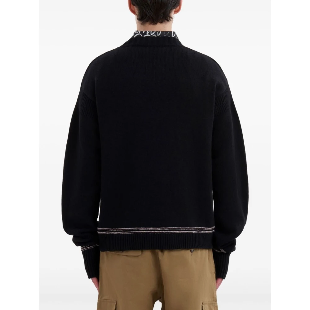 Marni Intarsia Logo Wollen Trui Black Heren