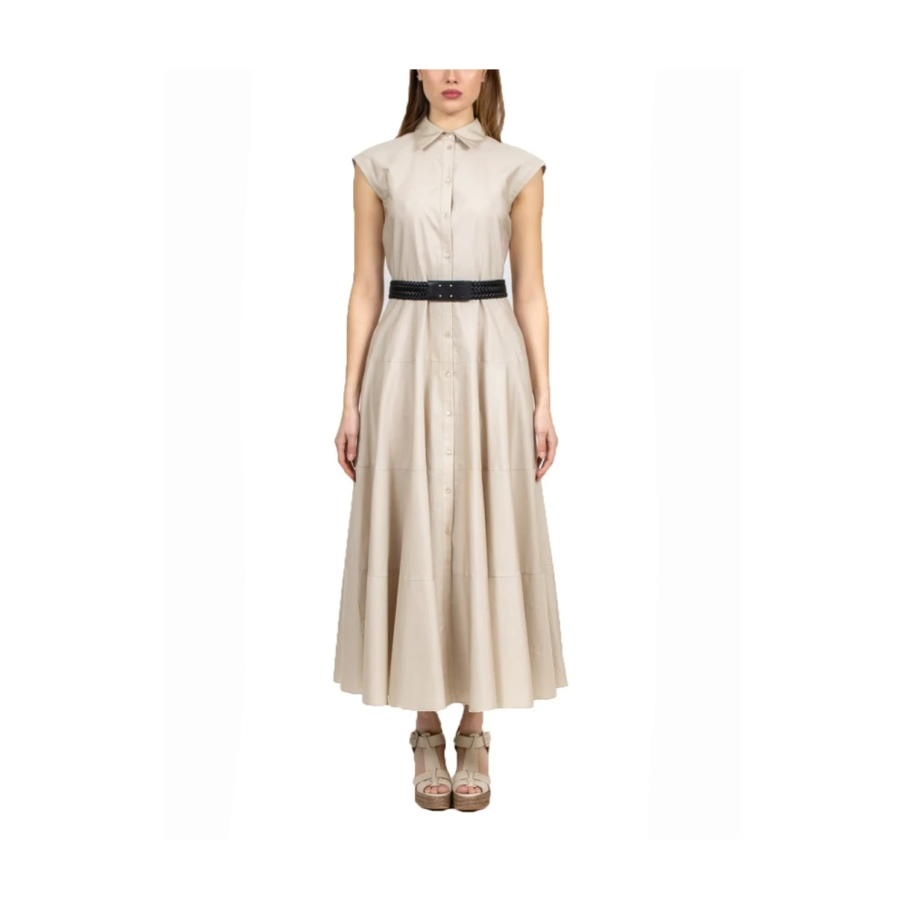 Max Mara Studio Katoenen Mouwloze Jurk met Kraag Gray Dames