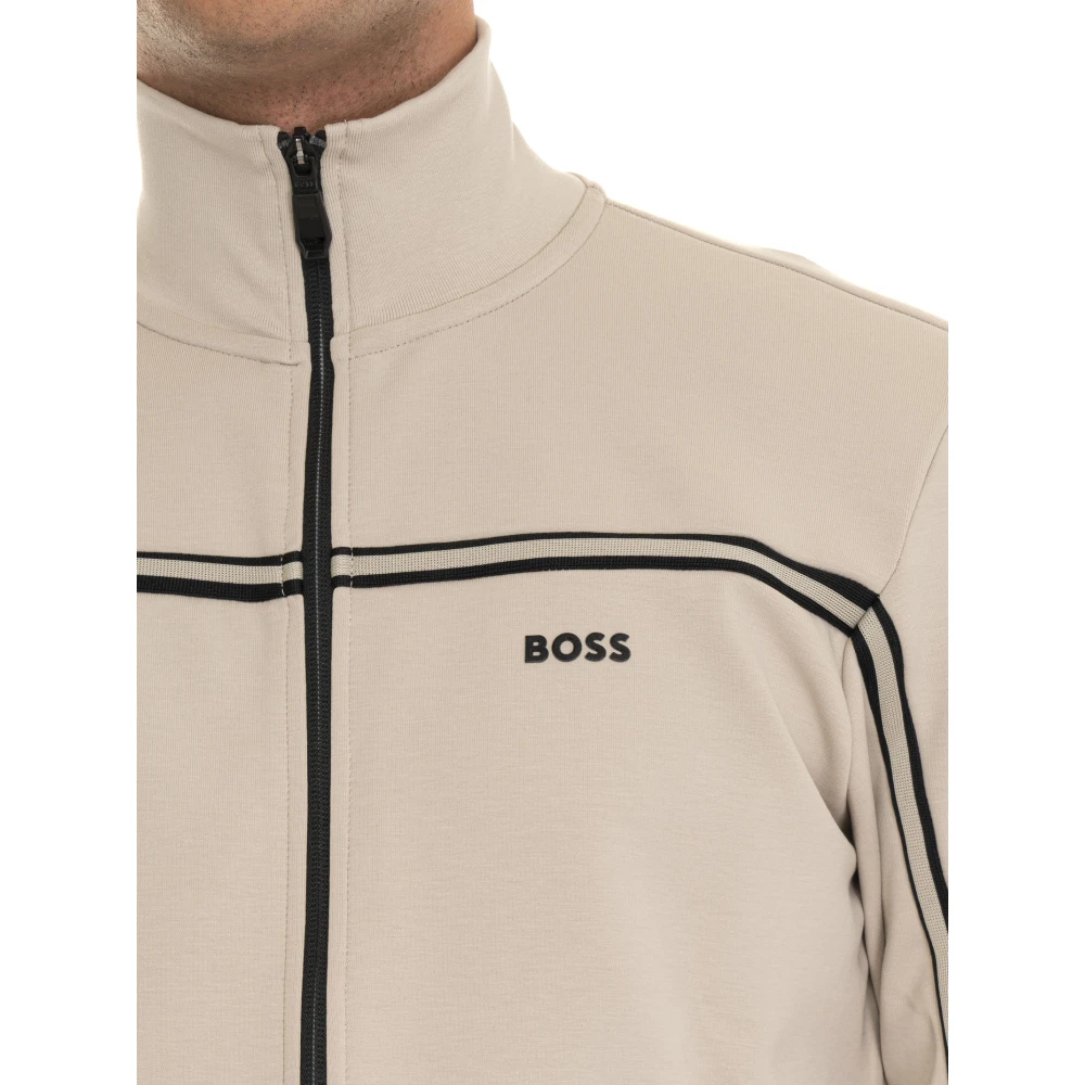 Boss Sweatshirt met ritssluiting en contrastkleurige details Beige Heren