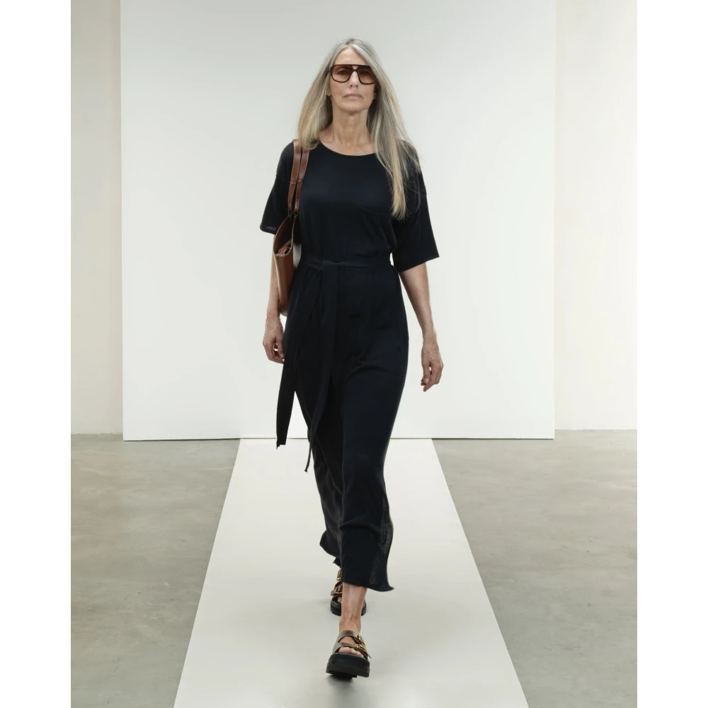 Jane Lushka Lang Gebreide Zwarte Jurk Black Dames