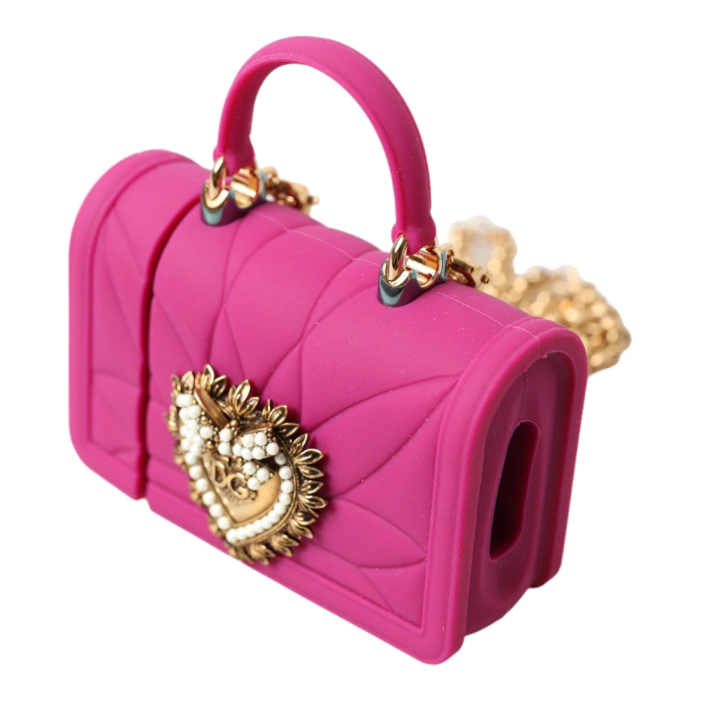 Dolce & Gabbana Chique Gewatteerde Siliconen Airpods Hoesje Roze & Goud Pink Dames
