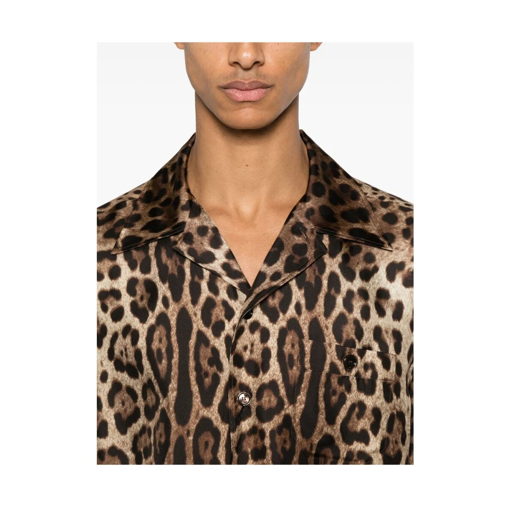 Dolce & Gabbana Animalier Bruine Shirt met Voorknoop Brown Heren