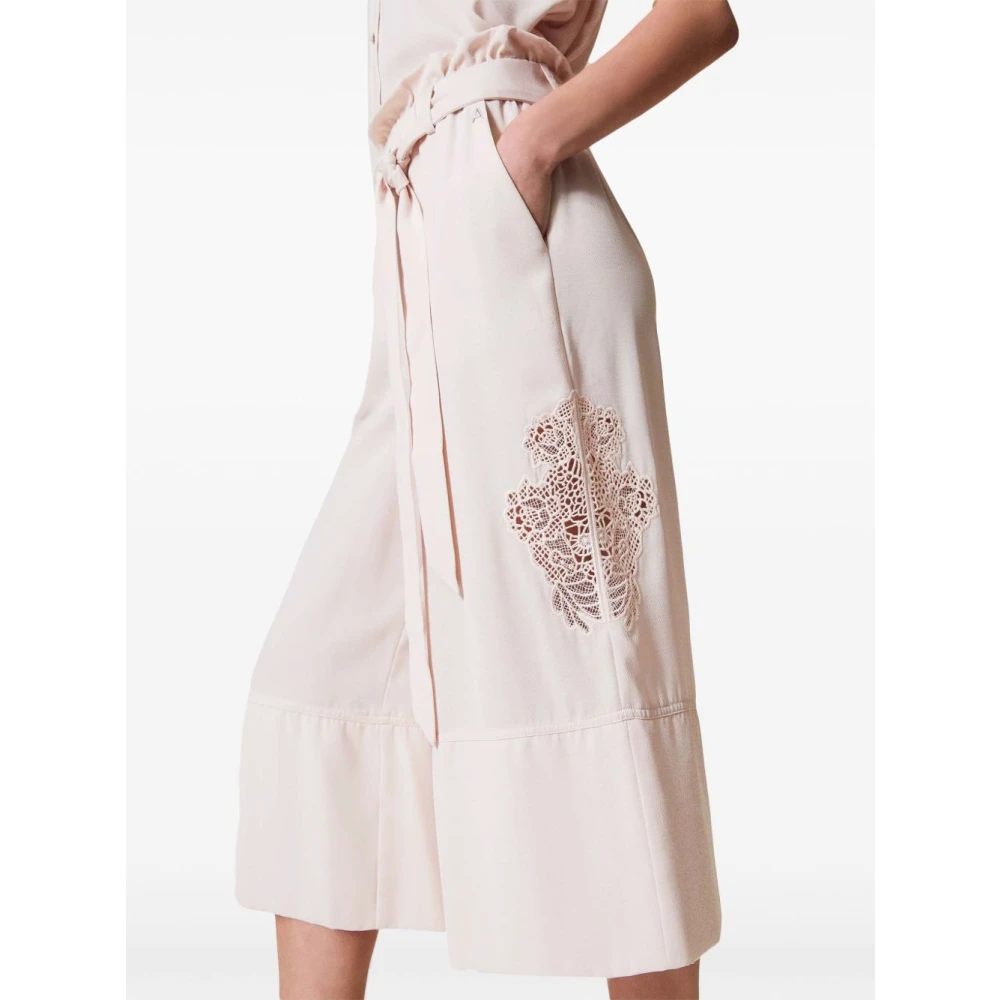 Twinset Roze Kant Geborduurde Paperbag Taille Broek Pink Dames