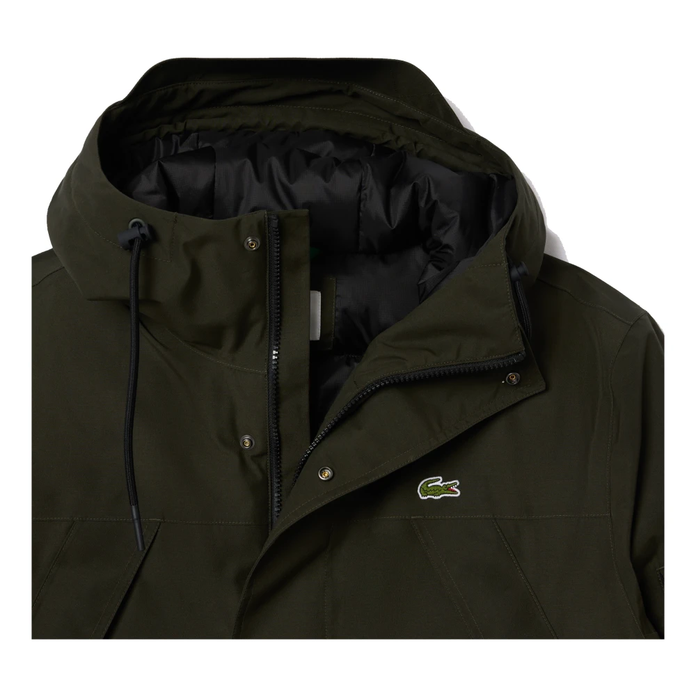 Lacoste Waterdichte Gewatteerde Parka Khaki Groen Green Heren