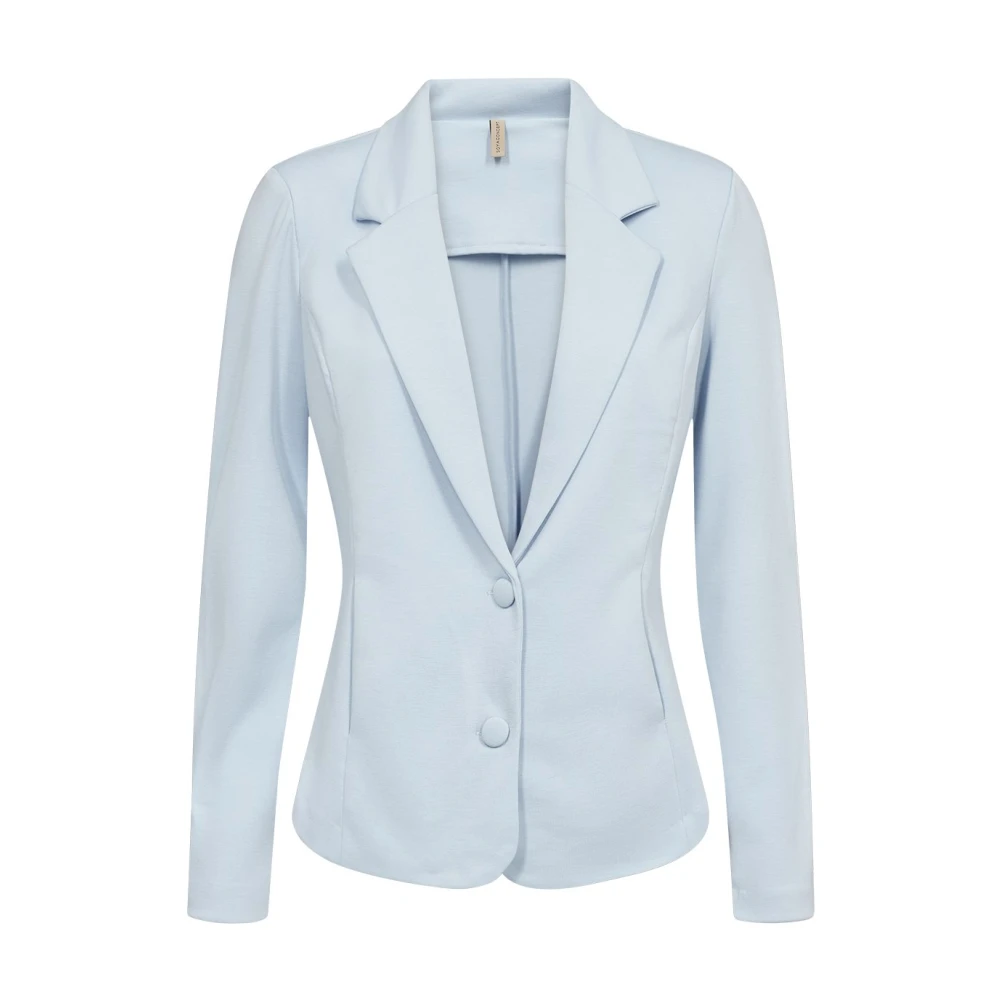 Soyaconcept Blauwe Korte Blazer met Revers Kraag Blue Dames