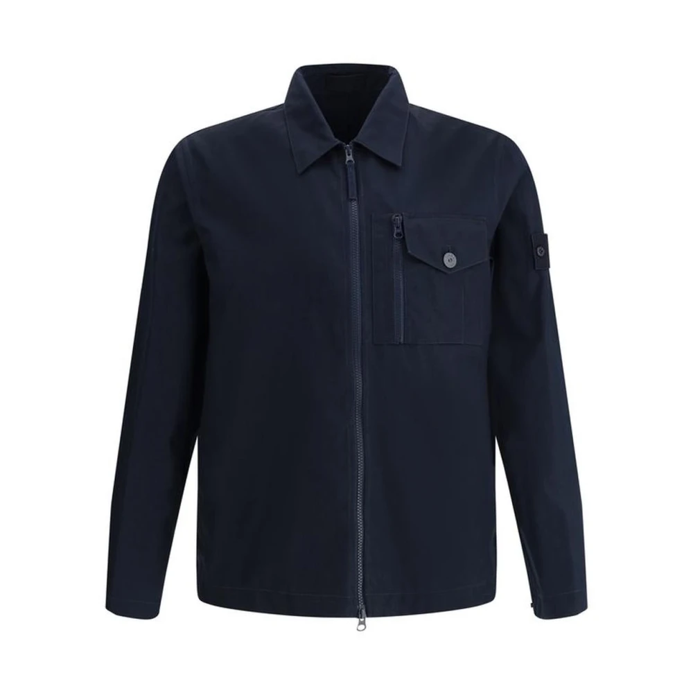 Stone Island Klassieke Katoenen Jas met Dubbele Rits Blue Heren