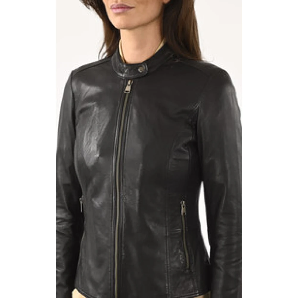 La Canadienne Zwarte lamsvacht leren jas miniHeren stijl Black Dames