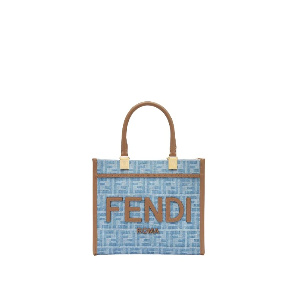 Fendi Sunshine Kleine Denim Shopper Blue Dames