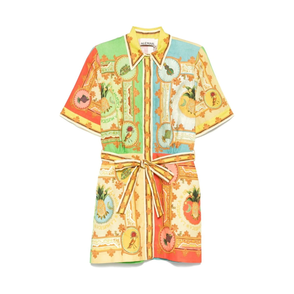 Alemais Zonnebloemgele Linnen Jurk met Grafische Print Multicolor Dames