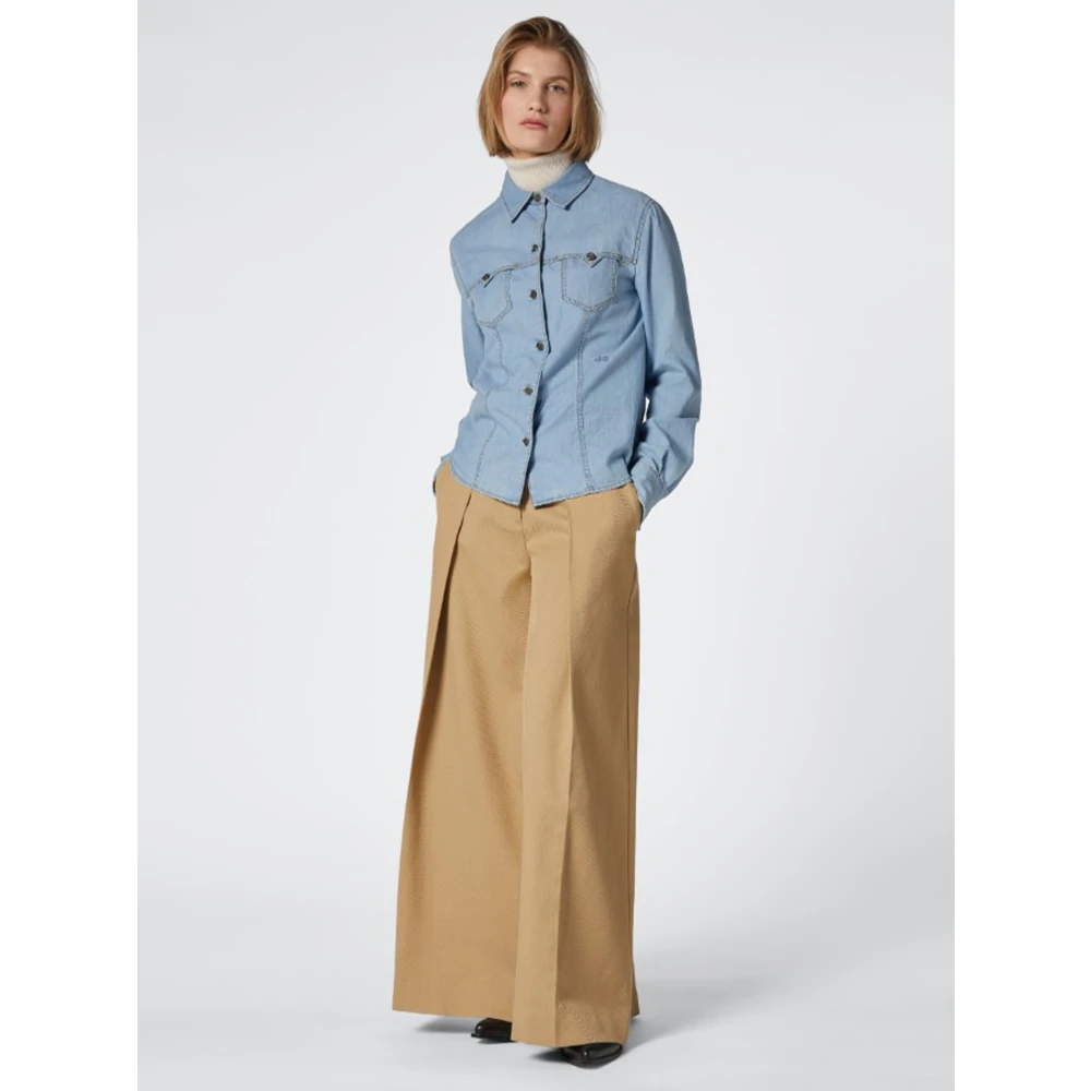 Jacob Cohën Western Stijl Katoenen Twill Denim Shirt Blue Dames