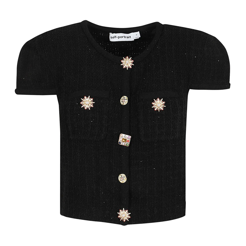 Self Portrait Zwarte Juweelknoop Gebreide Top Black Dames