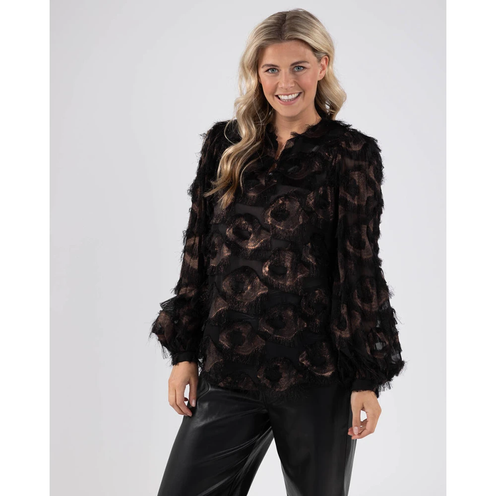 Nukus Lurex Top Gabriel Lange Mouw Black Dames