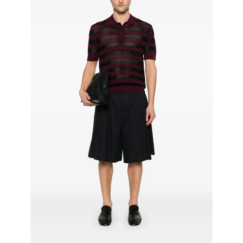 Dries Van Noten Gestreept poloshirt in aubergine en blauw Multicolor Heren